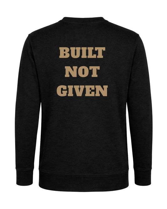 BD WEAR Titan Built Not Given crewneck sweatshirt in black, featuring bold graphic design and comfortable fit.
