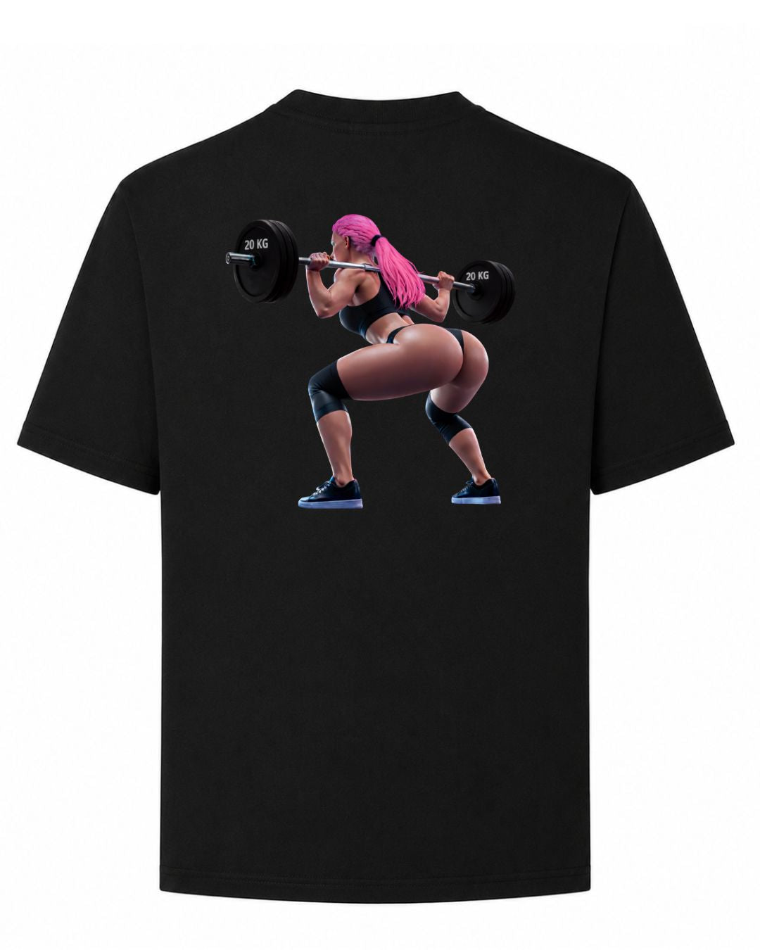 BD WEAR Titan Squat Queen oversized T-shirt featuring bold graphic print and relaxed fit on a model.