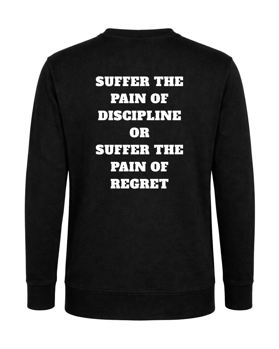 BD WEAR Titan Discipline crewneck sweatshirt in black, featuring a relaxed fit and bold graphic design on the front.