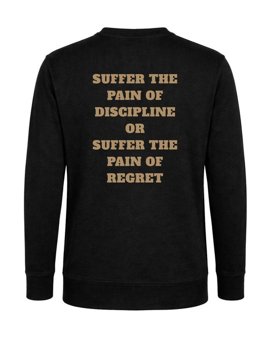 Black BD WEAR Titan Discipline Crewneck sweatshirt with bold front graphic and comfortable fit, displayed on a plain background.