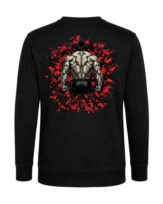 BD WEAR Titan Iron Back crewneck sweatshirt in black with metallic iron design on the back, casual and comfortable fit.