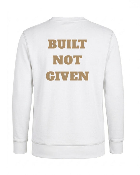 Titan Built Not Given Crewneck by BD WEAR, black sweatshirt with bold white text, casual fit, and ribbed cuffs and hem.