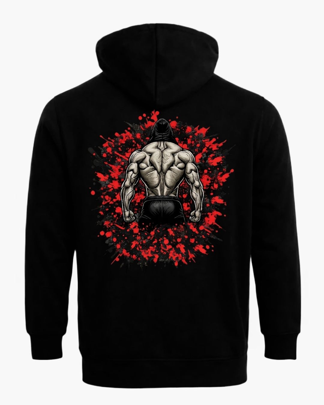 BD WEAR Titan Iron Back Zip Hoodie, front view showing black hoodie with metallic back graphic and front zipper.