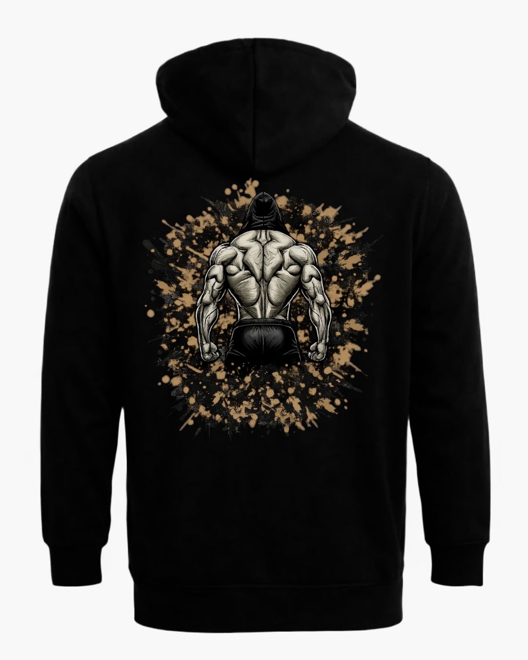 Black Titan Iron Back Zip Hoodie by BD WEAR, featuring a front zipper, hood, and graphic design on the back, casual and comfortable fit.