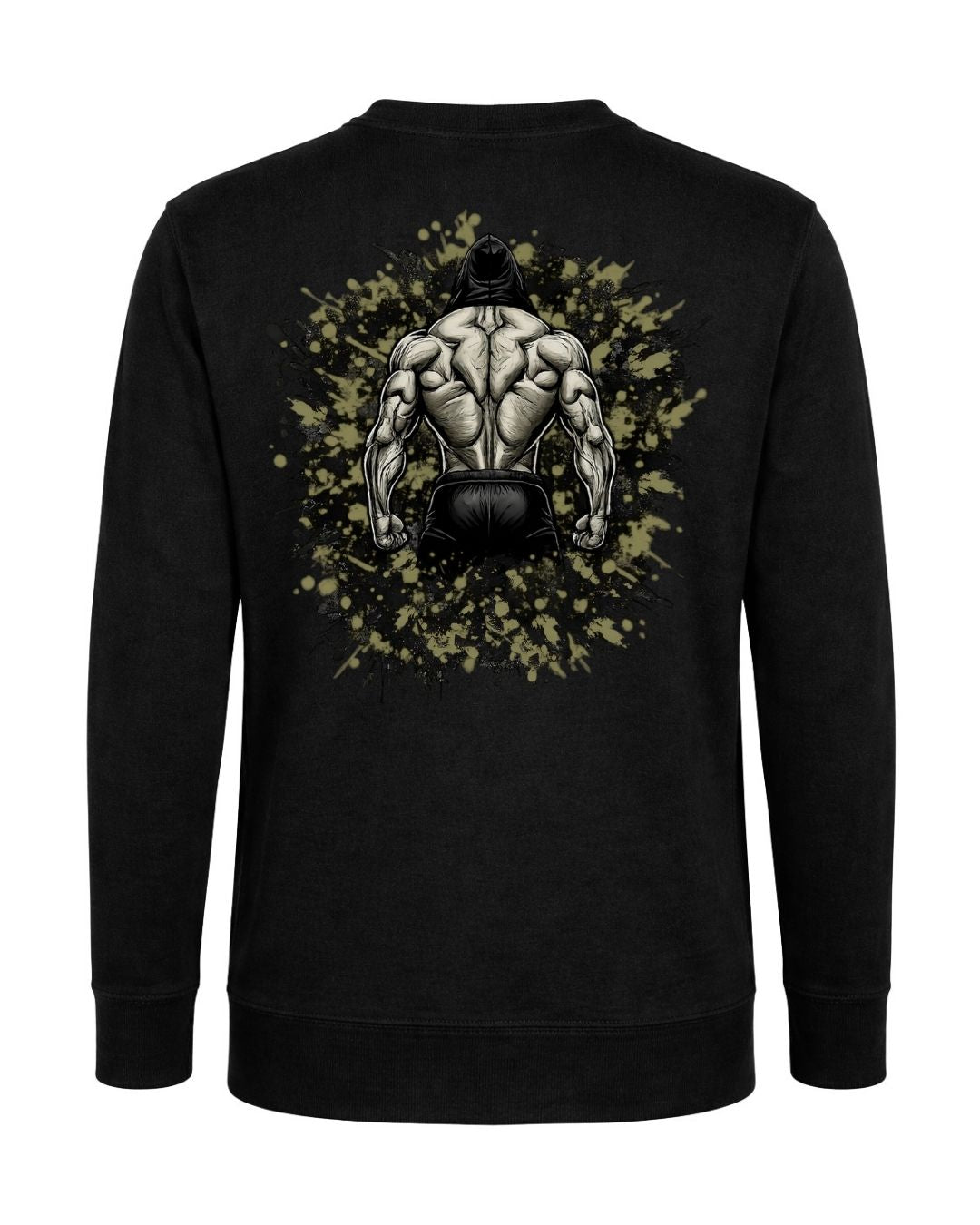 BD WEAR Titan Iron Back crewneck sweatshirt showing a close-up of the back design and fabric texture.