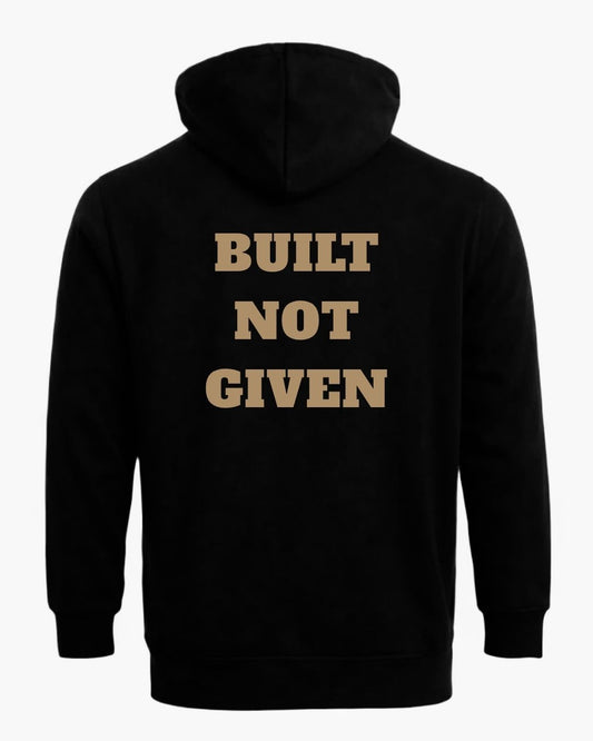 BD WEAR Titan Built Not Given Hoodie, black sweatshirt with bold graphic text, featuring a comfortable fit and stylish design.
