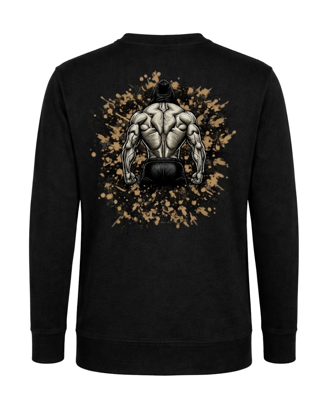BD WEAR Titan Iron Back Crewneck in black, showcasing a close-up of the back design and fabric texture.