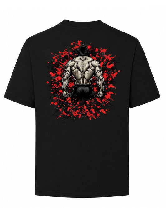 BD WEAR Titan Iron Back oversized T-shirt featuring a bold graphic design on the front and back, casual streetwear style.