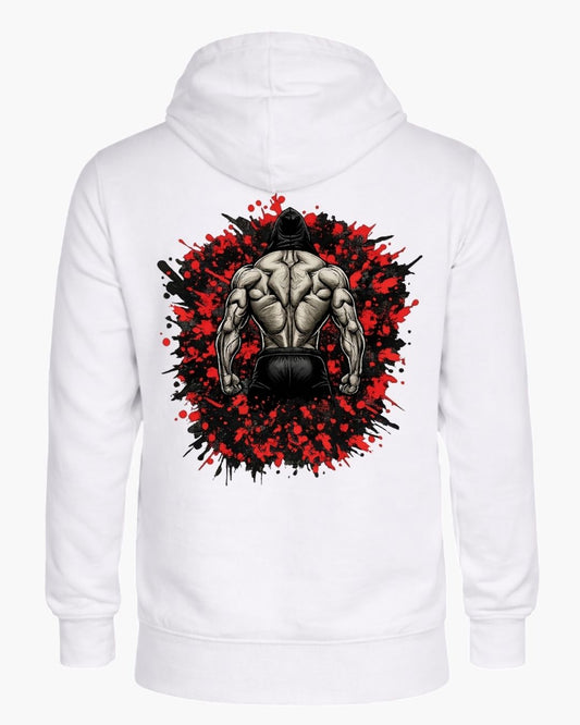 BD WEAR Titan Iron Back Zip Hoodie featuring a front zipper, hoodie design, and bold iron graphic on the back.