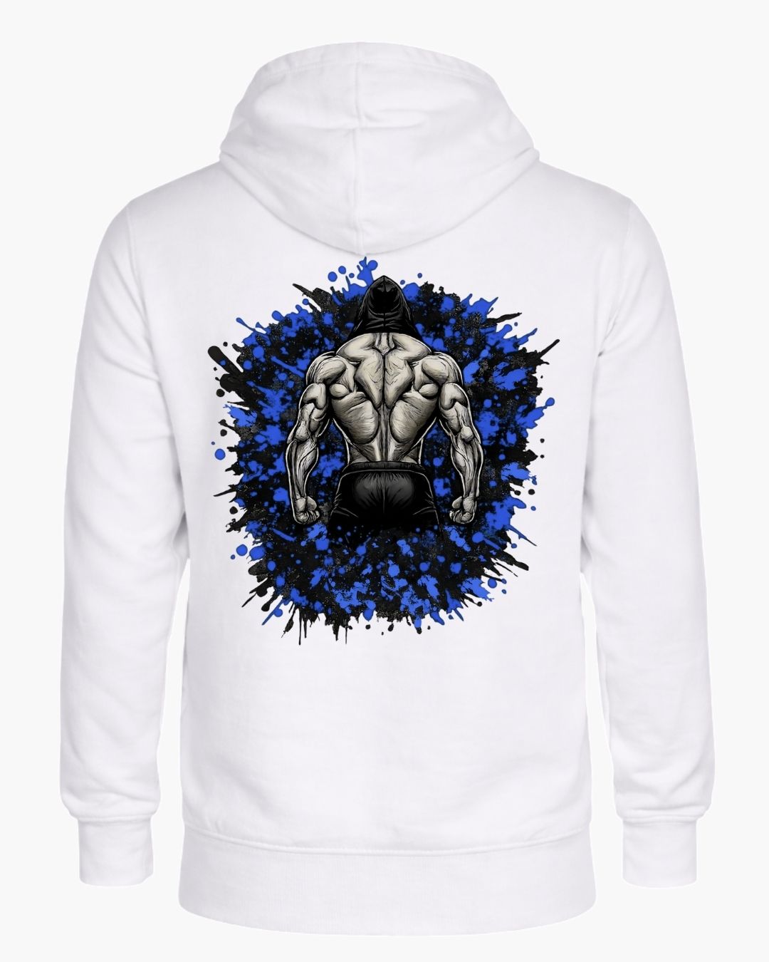 BD WEAR Titan Iron Back Zip Hoodie featuring a front zipper, hood, and detailed iron design on the back.