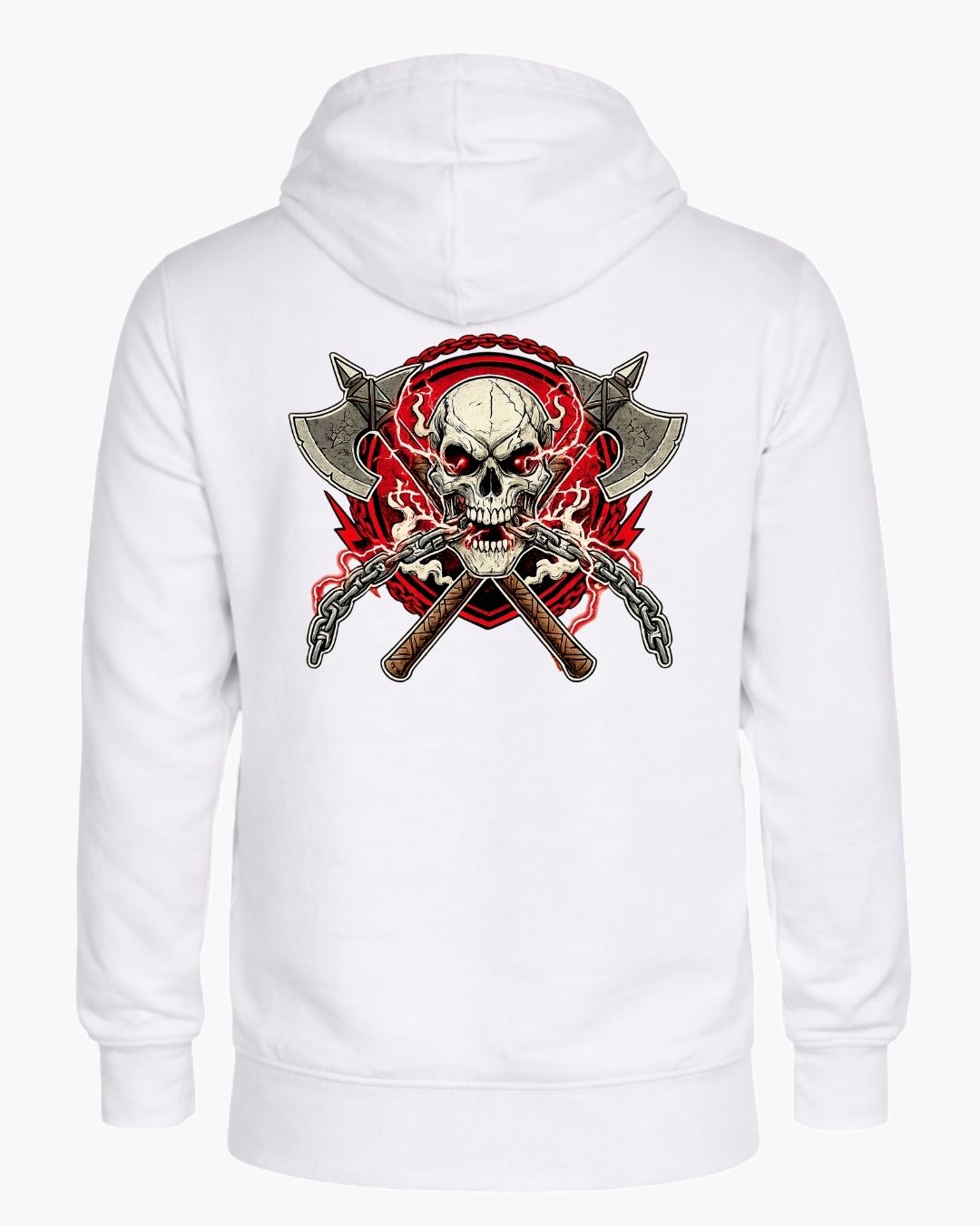 Black Titan Skull & Axes Zip Hoodie by BD WEAR featuring a bold skull and axe graphic on the front.