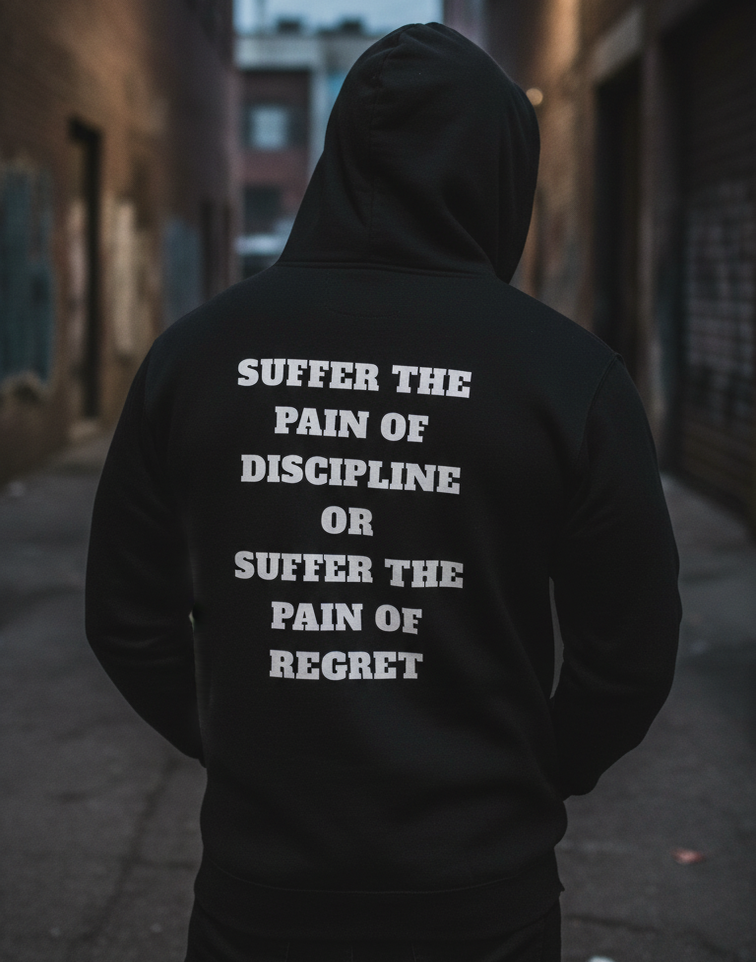 Black Titan Discipline hoodie by BD WEAR with front logo and comfortable fit, shown on a model.