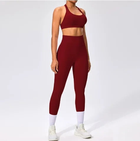BD WEAR Aura Halter Leggings Set featuring a stylish halter top and matching leggings in vibrant colors.