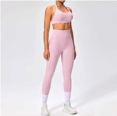 BD WEAR Aura Halter Leggings Set shown in black, featuring a fitted halter top and matching high-waist leggings.
