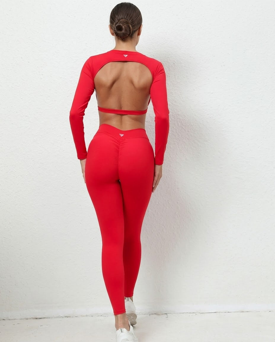 Red leggings set by BD WEAR featuring a stylish, fitted design perfect for active or casual wear.